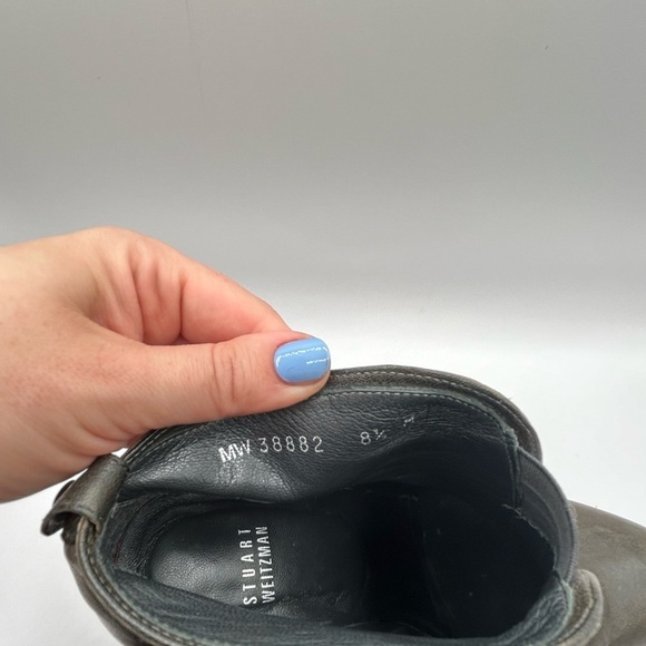 Stuart Weitzman Gray Green  Leather Platform Heels Ankle Bootie Women's size 8.5 - Picture 7 of 13
